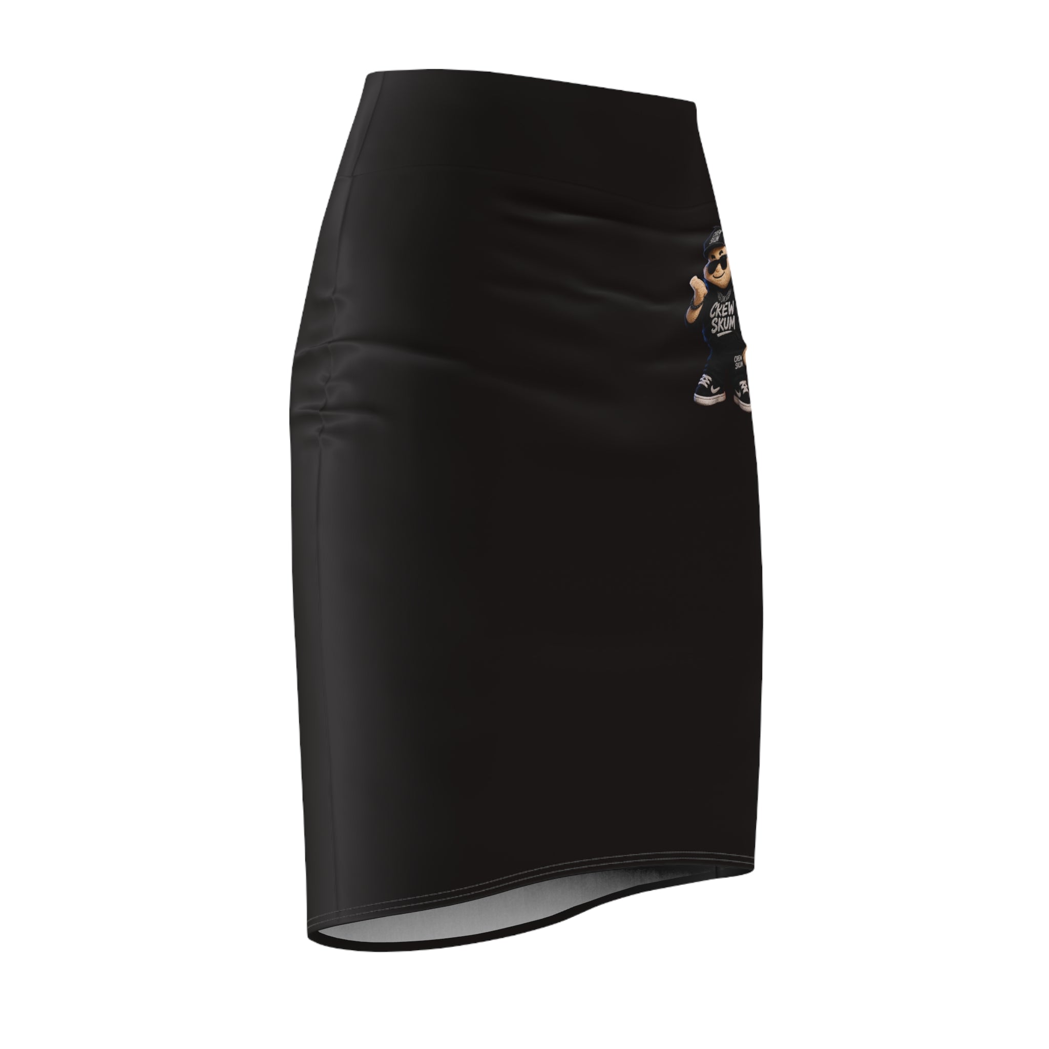 Pencil Skirt — Black Mini with Cute Crew Skum Character Print