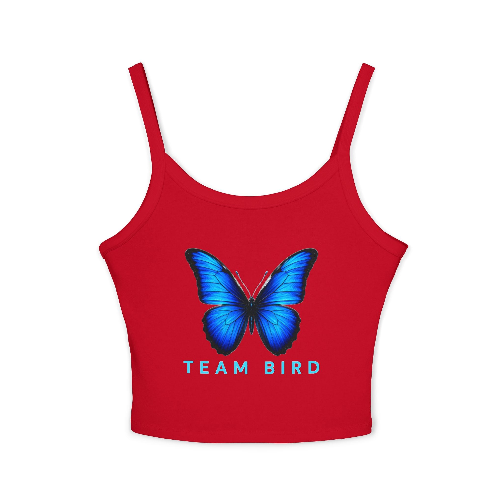 Team Bird Blue Butterfly Tank Top — Women's Spaghetti Strap Crop