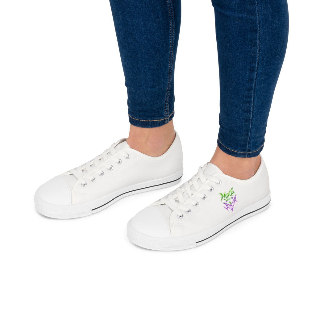 Floral Vibes Low Top Sneakers – Women's White Canvas Shoes with Purple Blossom Accent
