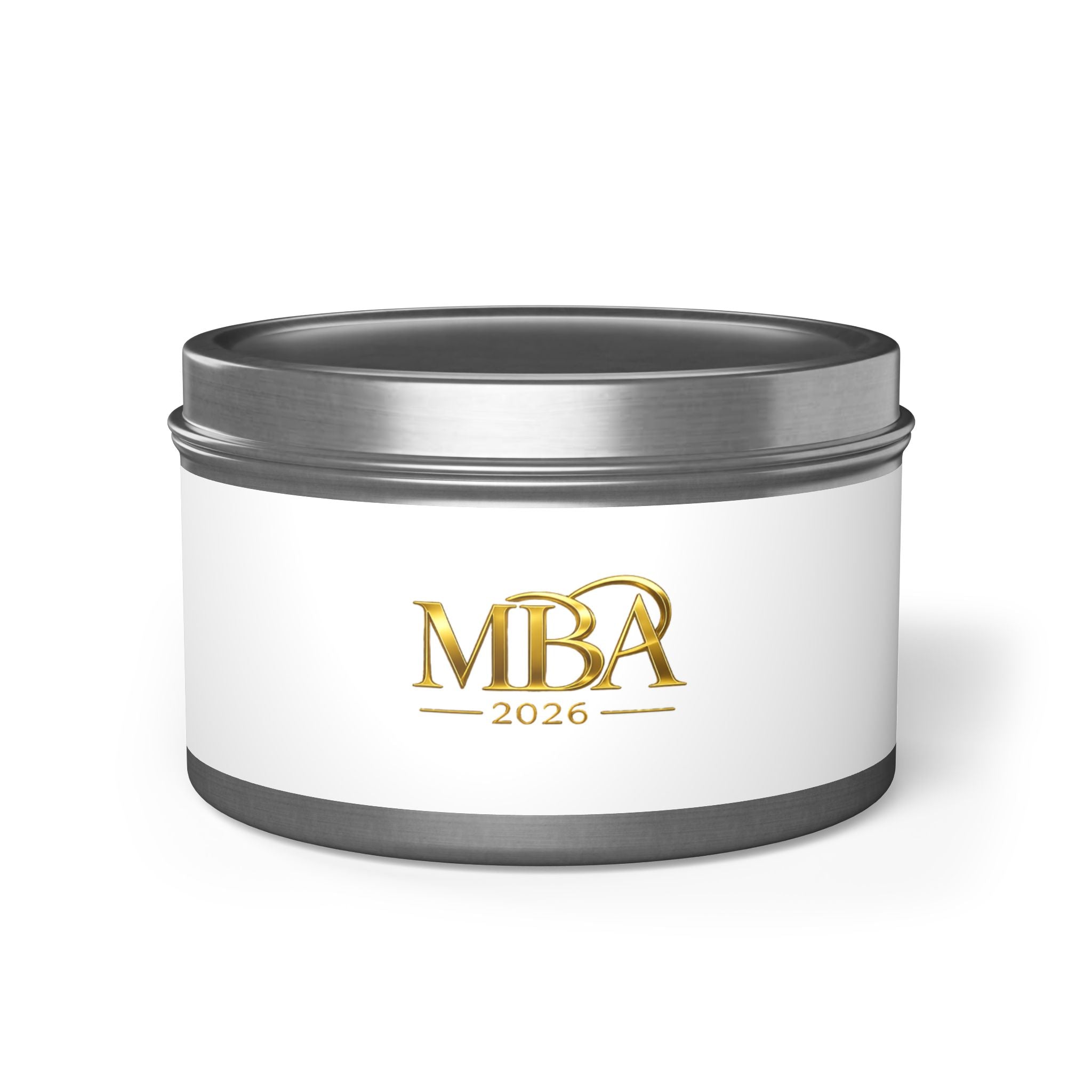 MBA 2026 Gold Logo Tin Candle — Luxury Scented Gift