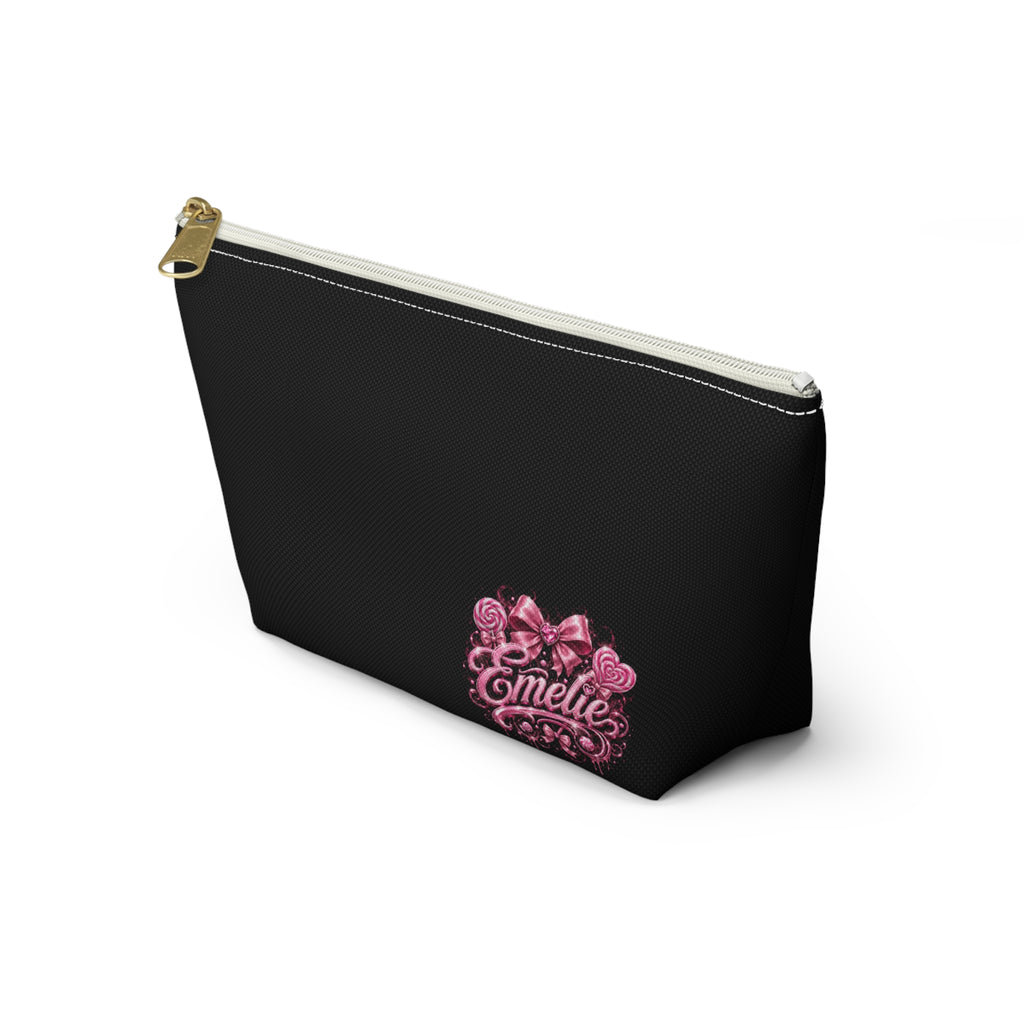 Personalized 'Emelie' Cosmetic Pouch — Pink Bow & Roses Accessory Bag