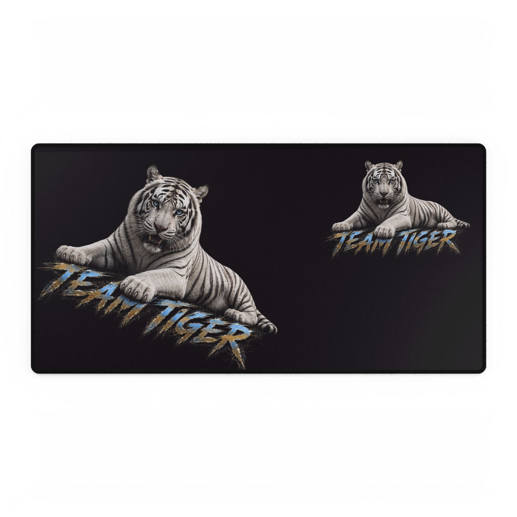 Team Tiger Desk Mat — Black Gaming Mouse Pad with White Tiger Design