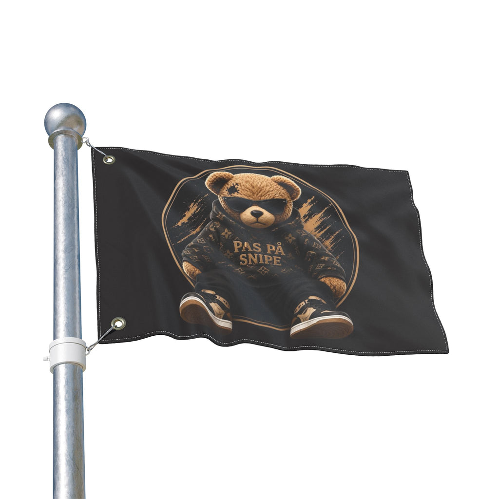 Double-Sided Flag — Cool Teddy Bear "Pas På Snipe" Outdoor Banner
