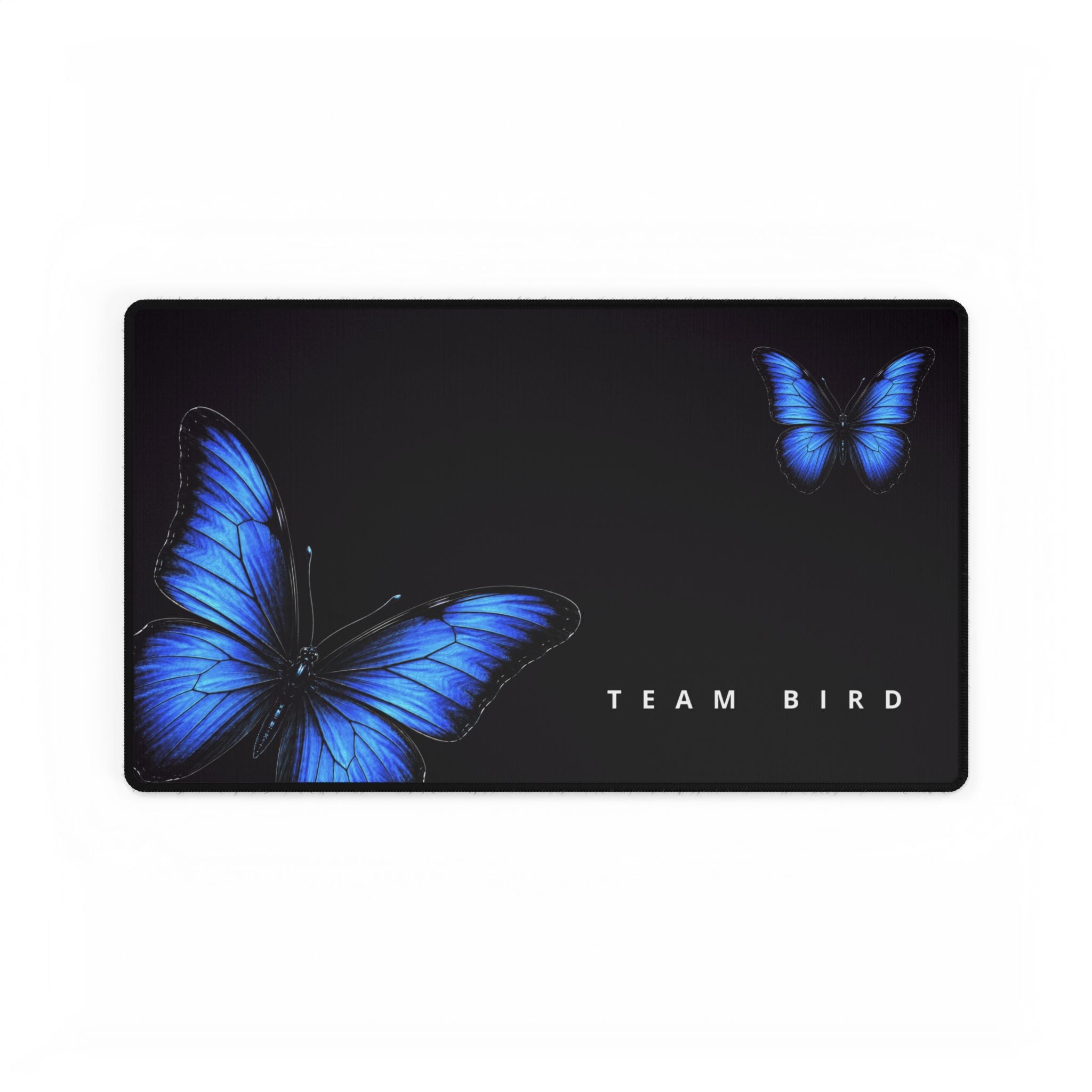 Blue Butterfly Desk Mat — 'TEAM BIRD' Gaming & Office Mousepad