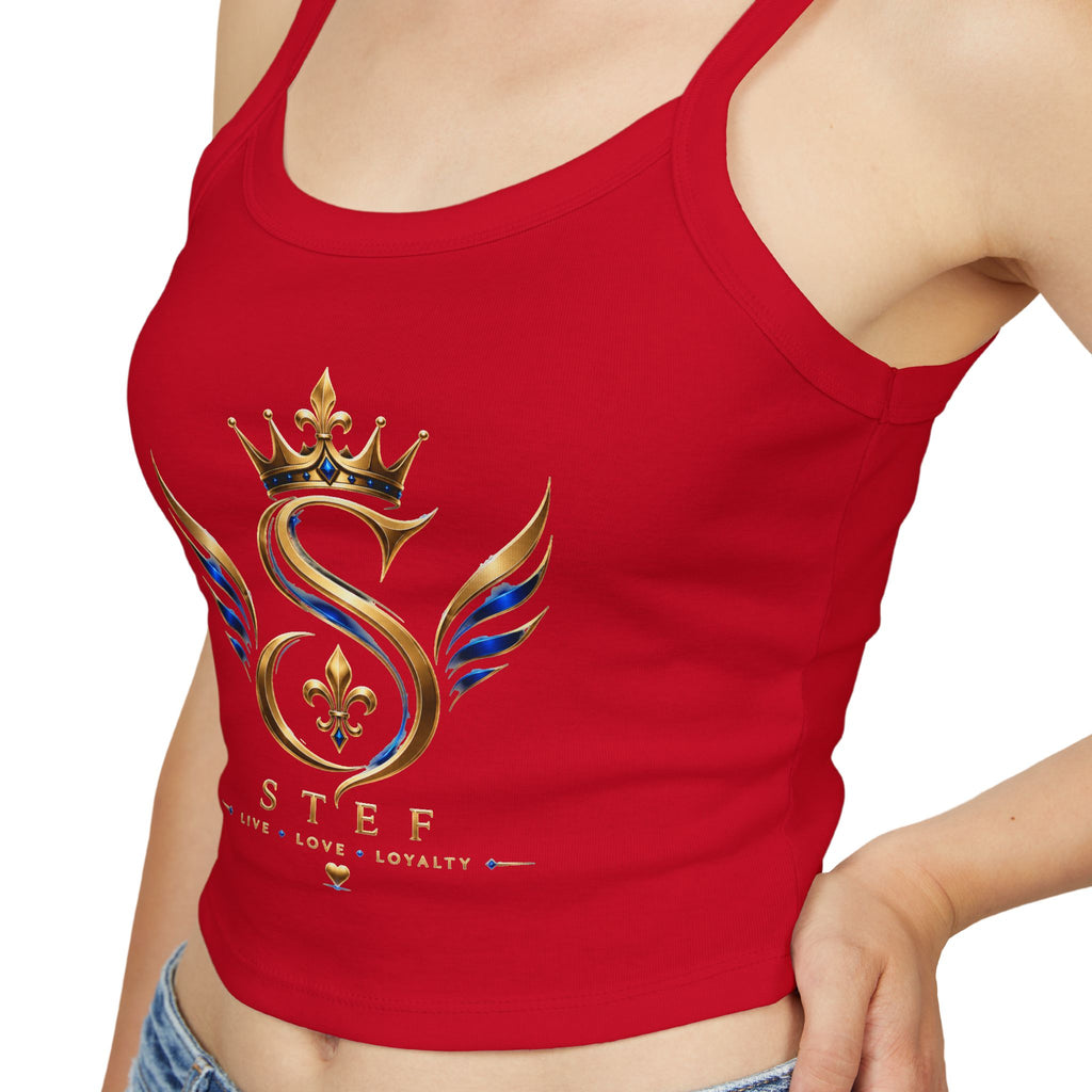 Crowned S Monogram Crop Tank Top — Gold & Blue Regal Spaghetti-Strap