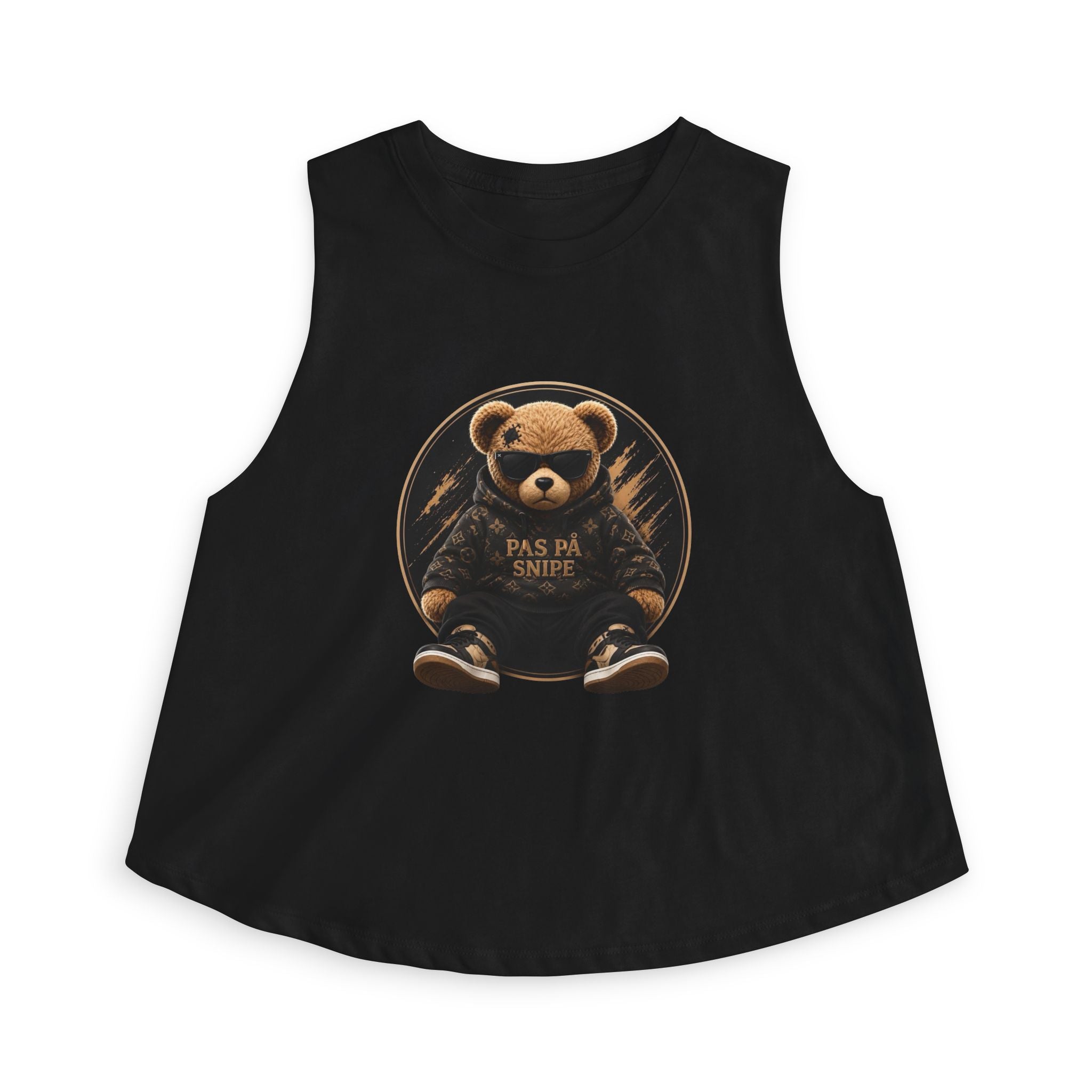 Cute Teddy Bear Graphic Crop Top — "Pas På Snipé" Women's Tank