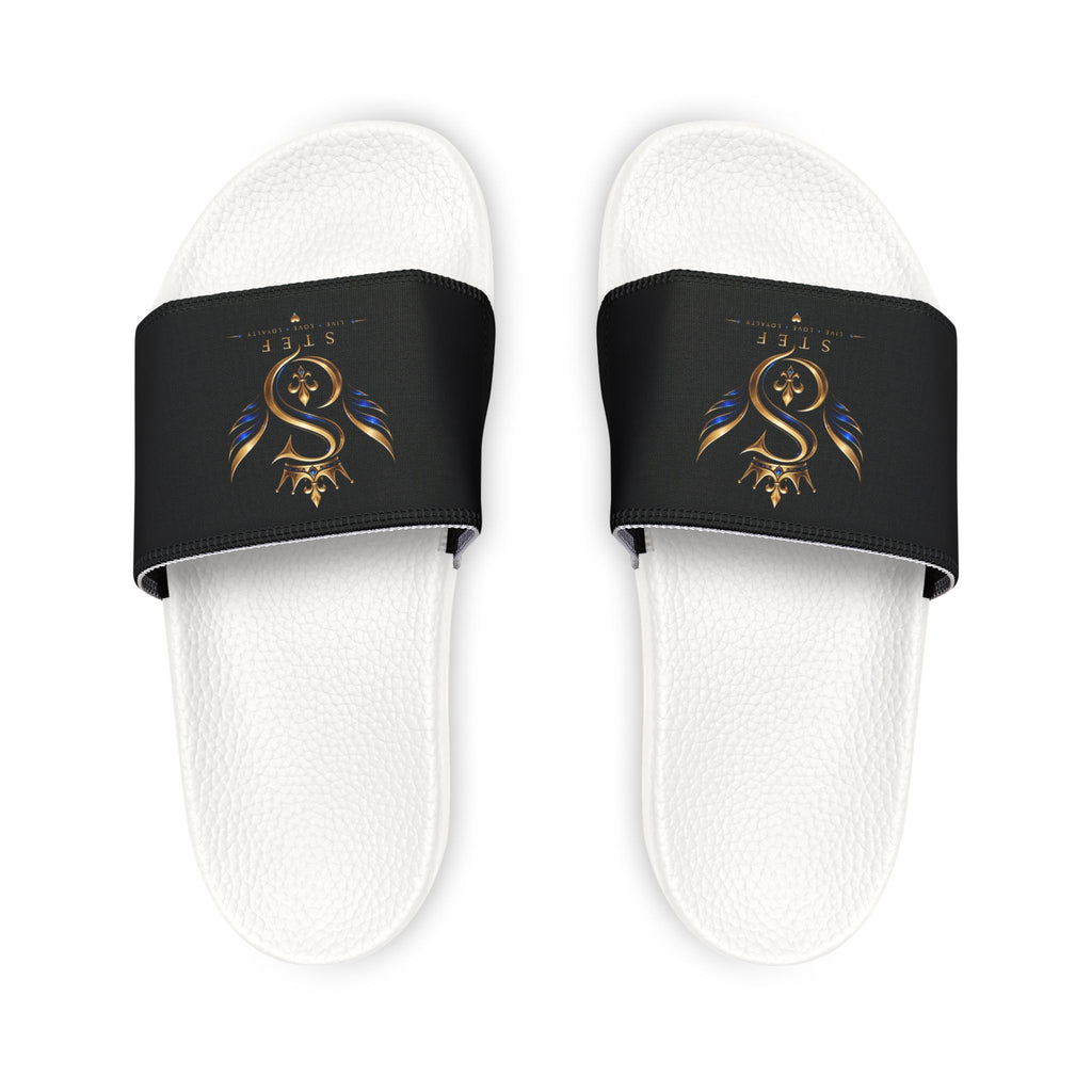 Slide Sandals — Black Strap with Gold Serpent Emblem