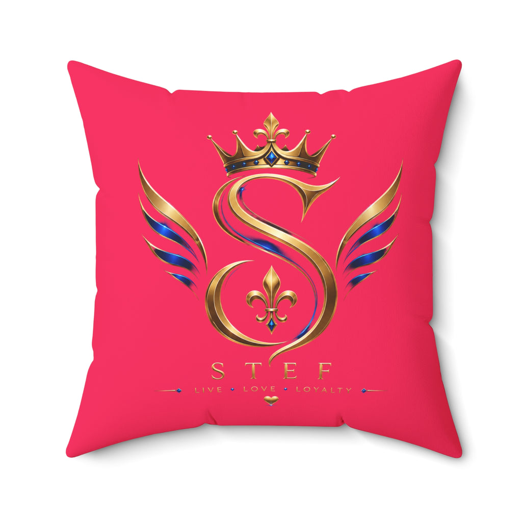 Monogram Crown Pillow — Personalized 'STEF' Gold Emblem Accent Cushion