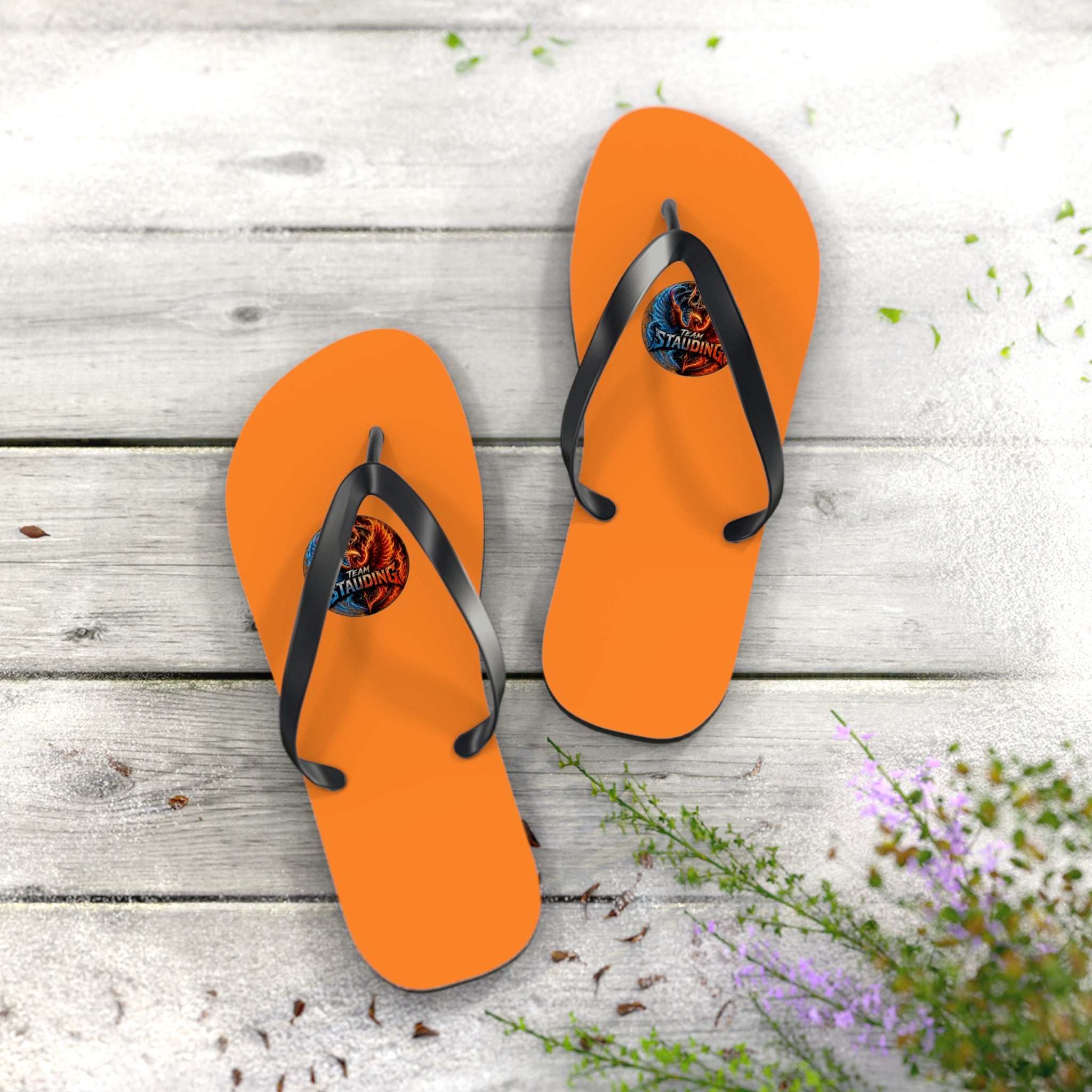 Orange Flip Flops with Small Tribal Sun Accent – Summer Beach Sandals