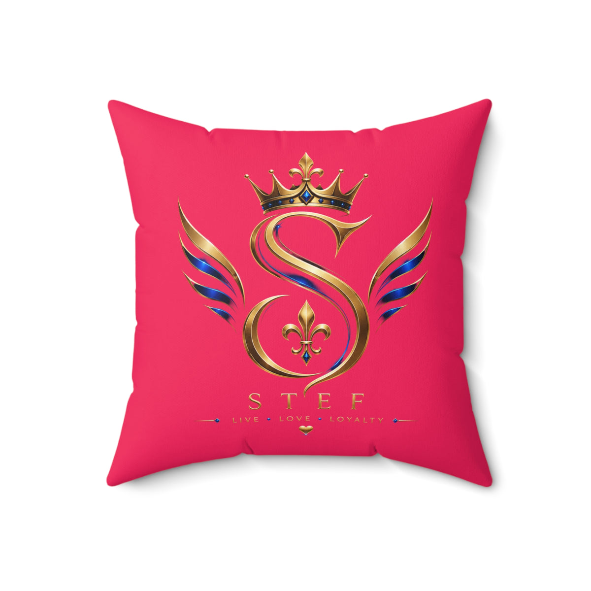 Monogram Crown Pillow — Personalized 'STEF' Gold Emblem Accent Cushion