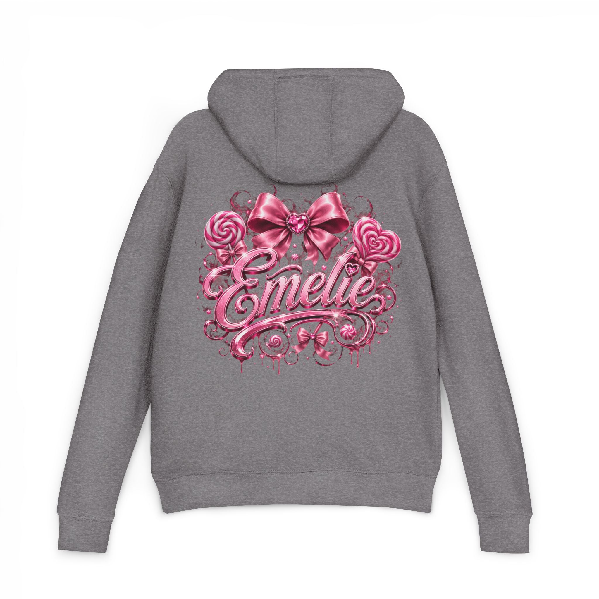 Name Personalized Hoodie — Pink Ribbon Candy Script Back Design