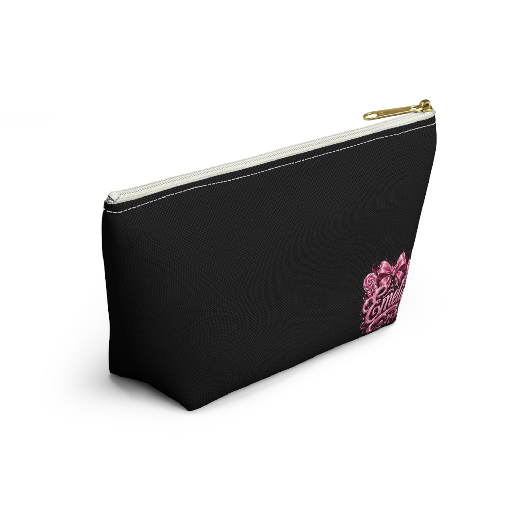 Personalized 'Emelie' Cosmetic Pouch — Pink Bow & Roses Accessory Bag