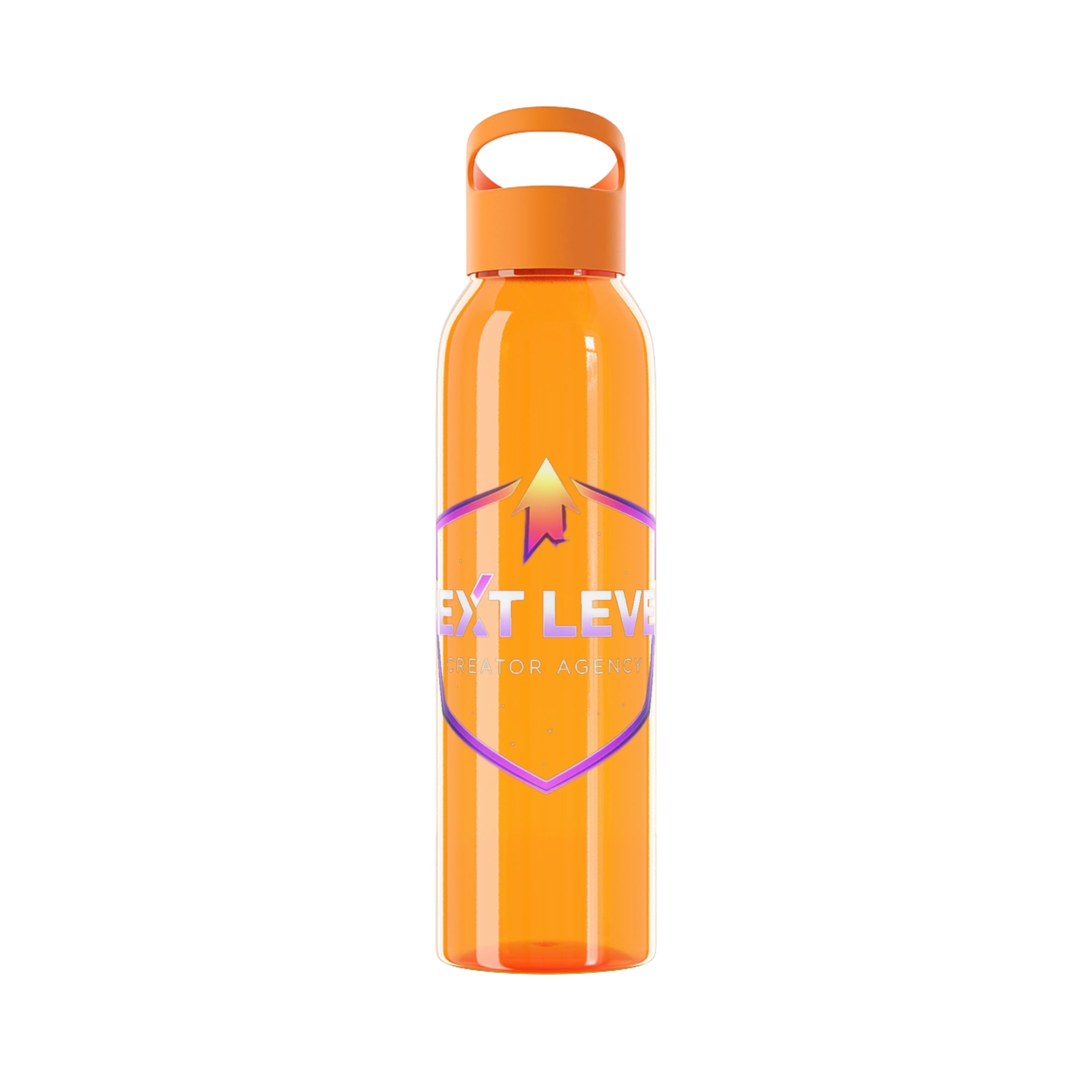 Sky Water Bottle — Clear Bottle with Gradient Arrow Logo (Next Level Creator Agency)