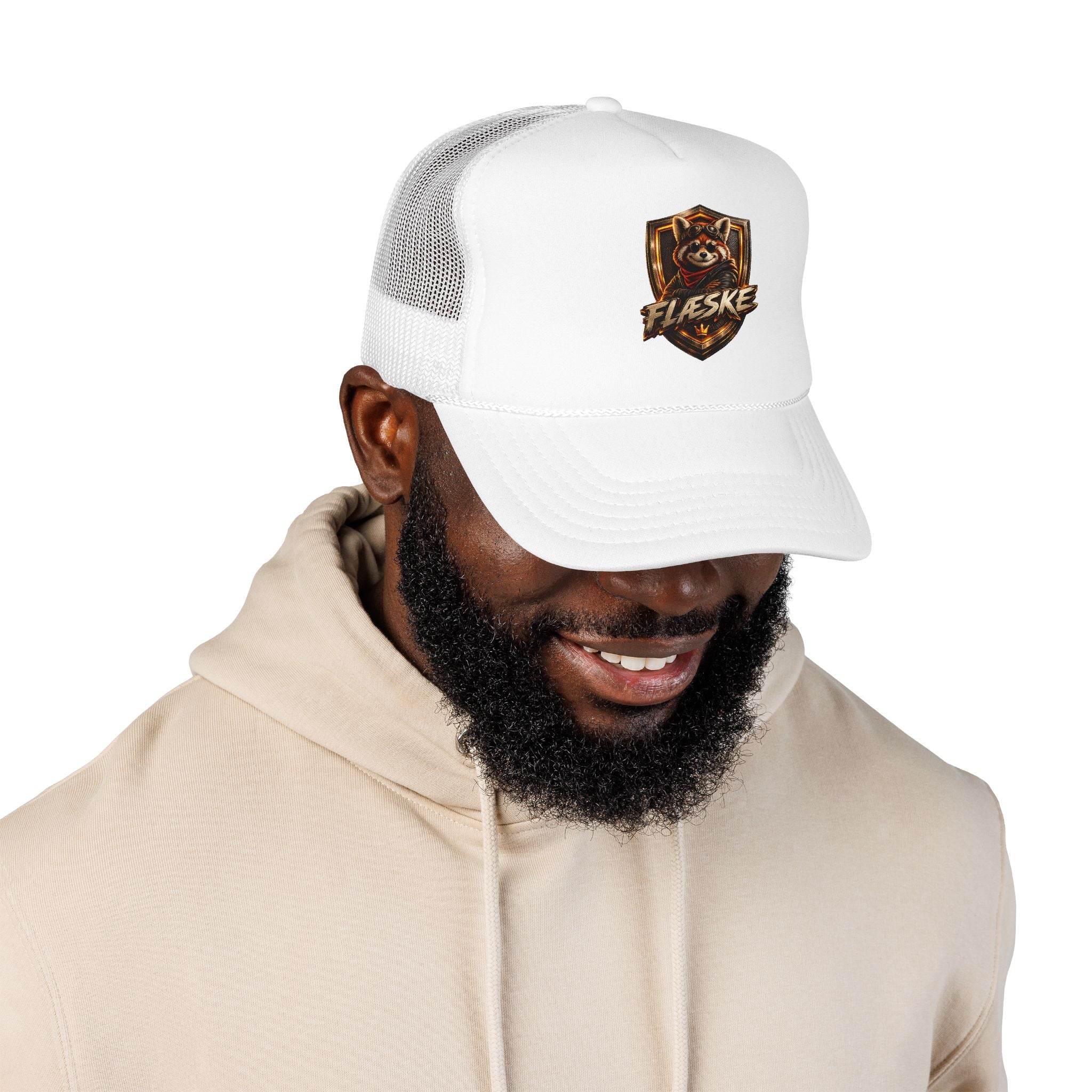 Ember Raccoon Shield Trucker Hat