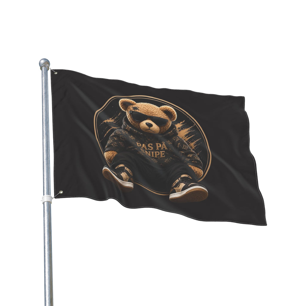 Double-Sided Flag — Cool Teddy Bear "Pas På Snipe" Outdoor Banner