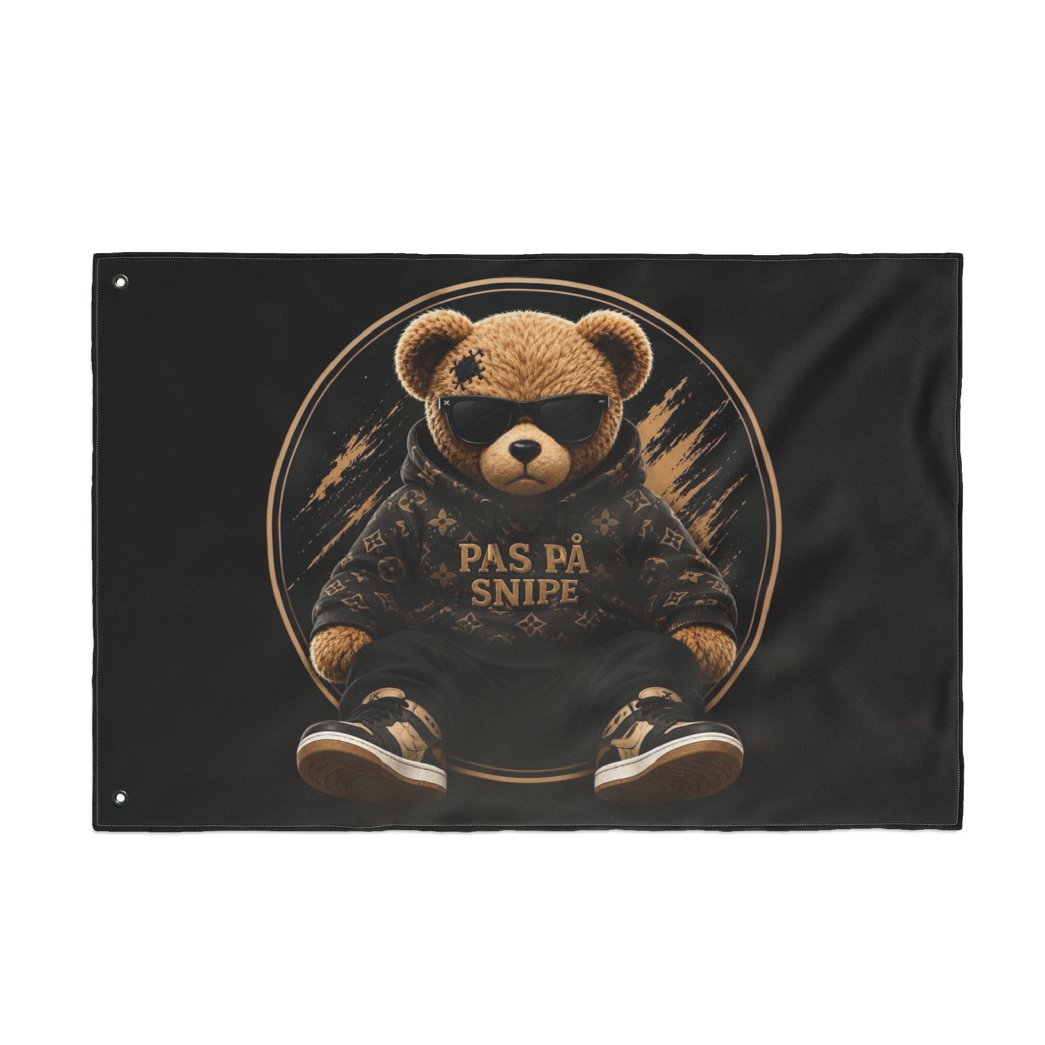 Double-Sided Flag — Cool Teddy Bear "Pas På Snipe" Outdoor Banner