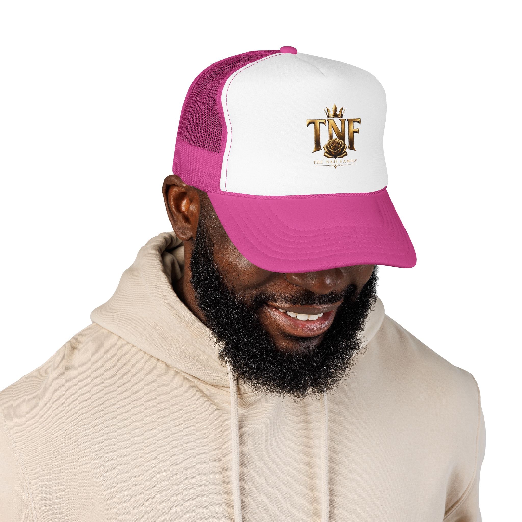 TNF Gold Rose Trucker Hat — The Dark Family Logo Foam Cap