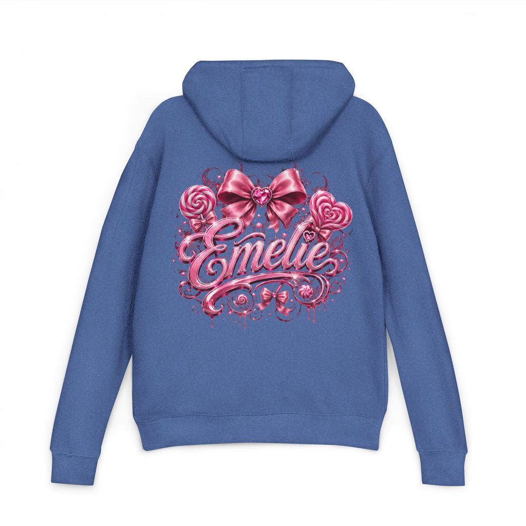 Name Personalized Hoodie — Pink Ribbon Candy Script Back Design