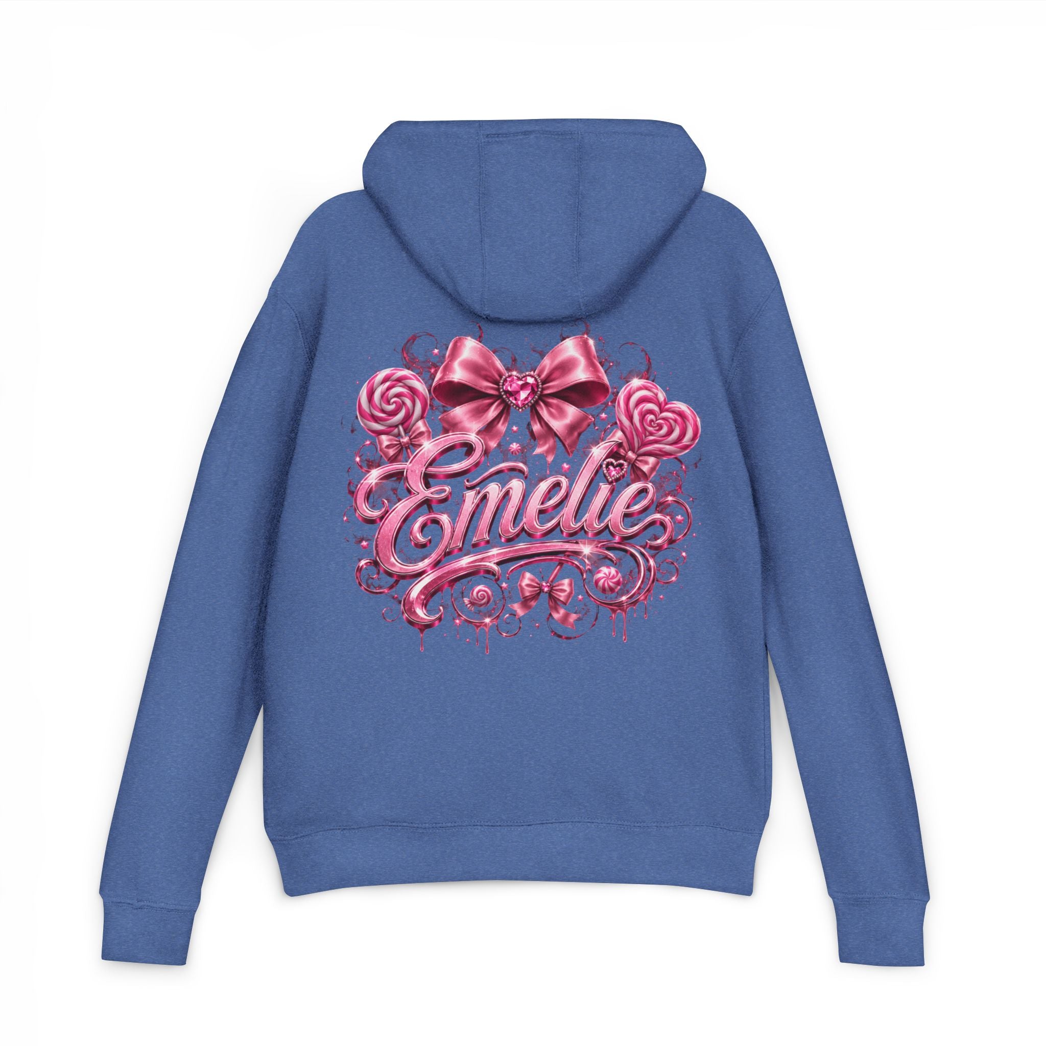 Name Personalized Hoodie — Pink Ribbon Candy Script Back Design