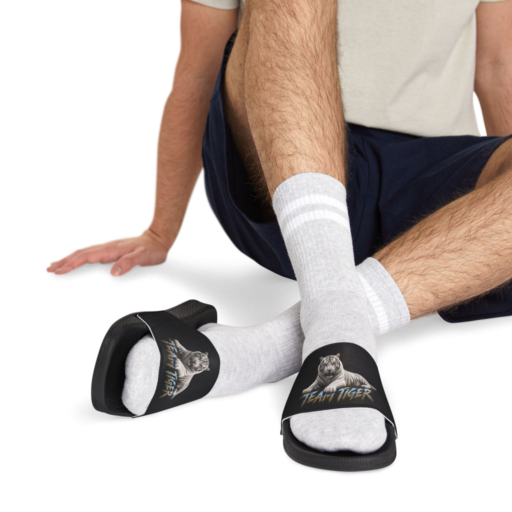 Tiger Graphic Slide Sandals — "Team Tiger" Removable-Strap Men's Slides