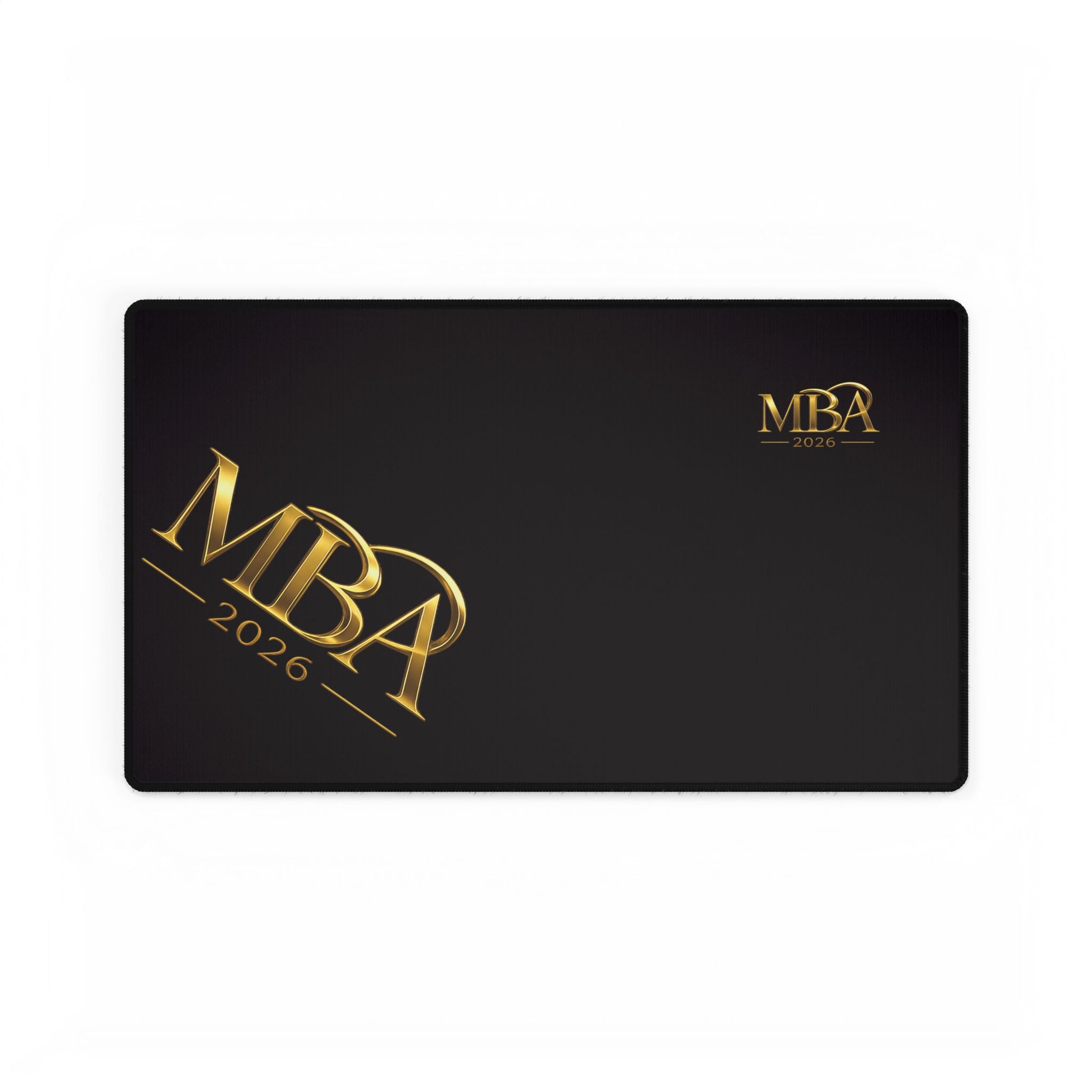 MBA 2026 Gold Logo Desk Mat — Luxury Black Extended Desk Pad for Graduates & Professionals