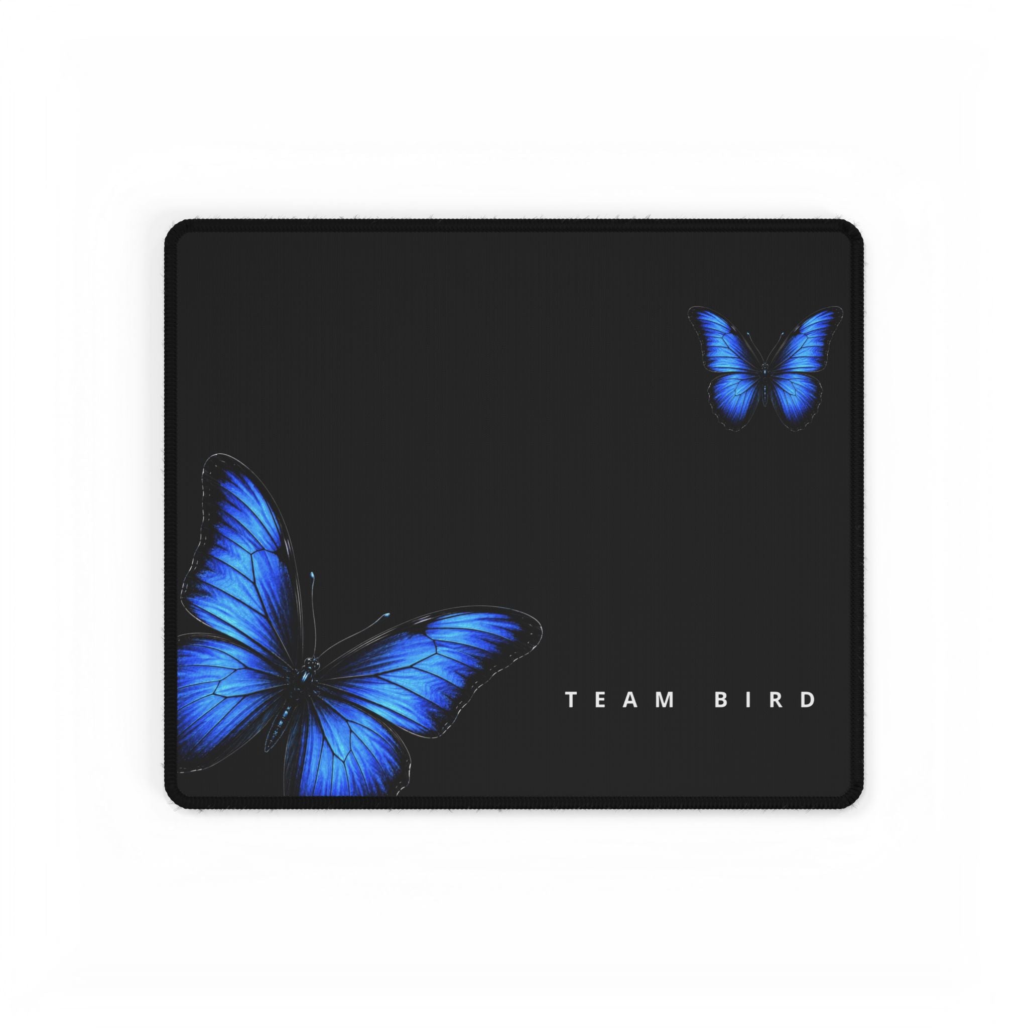 Blue Butterfly Desk Mat — 'TEAM BIRD' Gaming & Office Mousepad