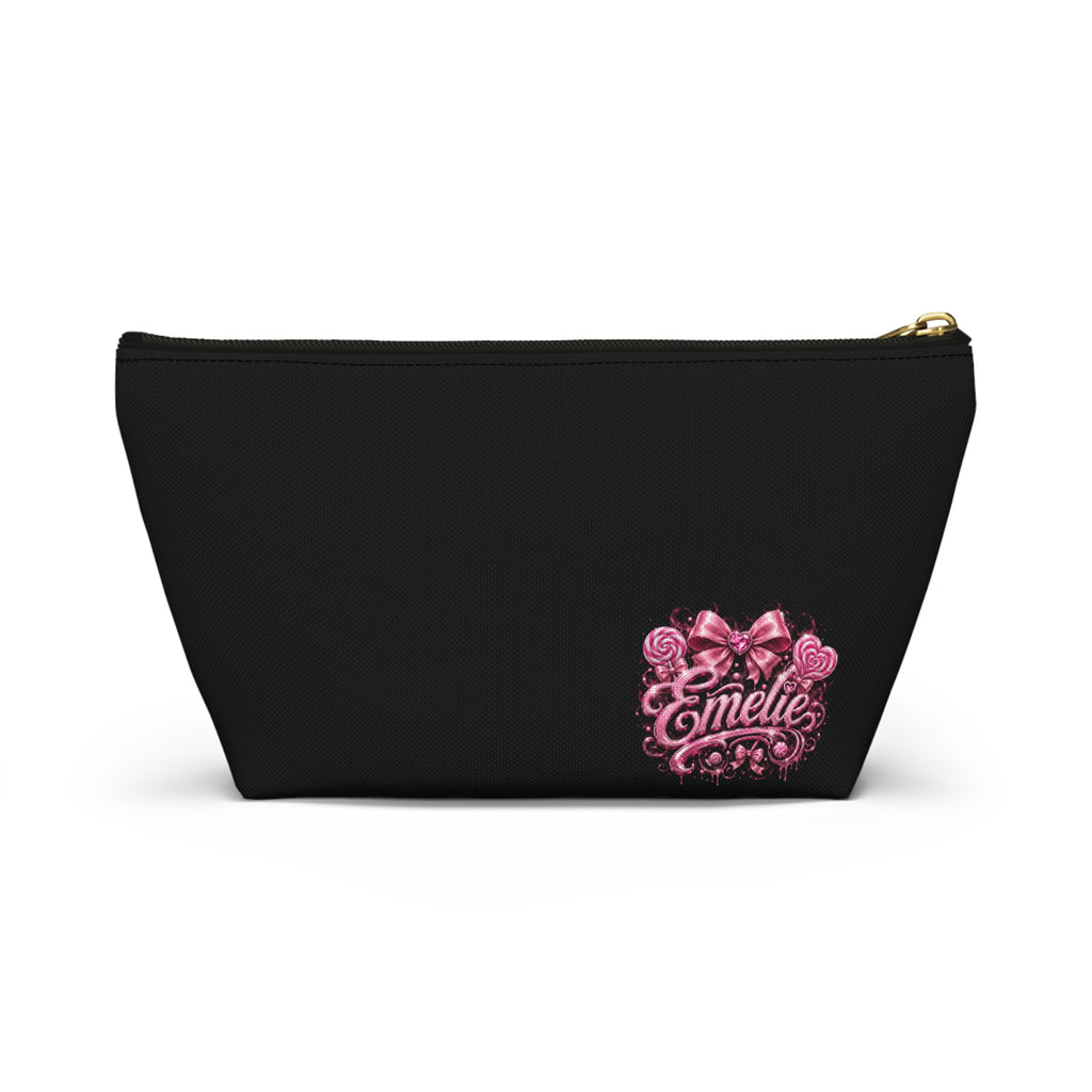 Personalized 'Emelie' Cosmetic Pouch — Pink Bow & Roses Accessory Bag