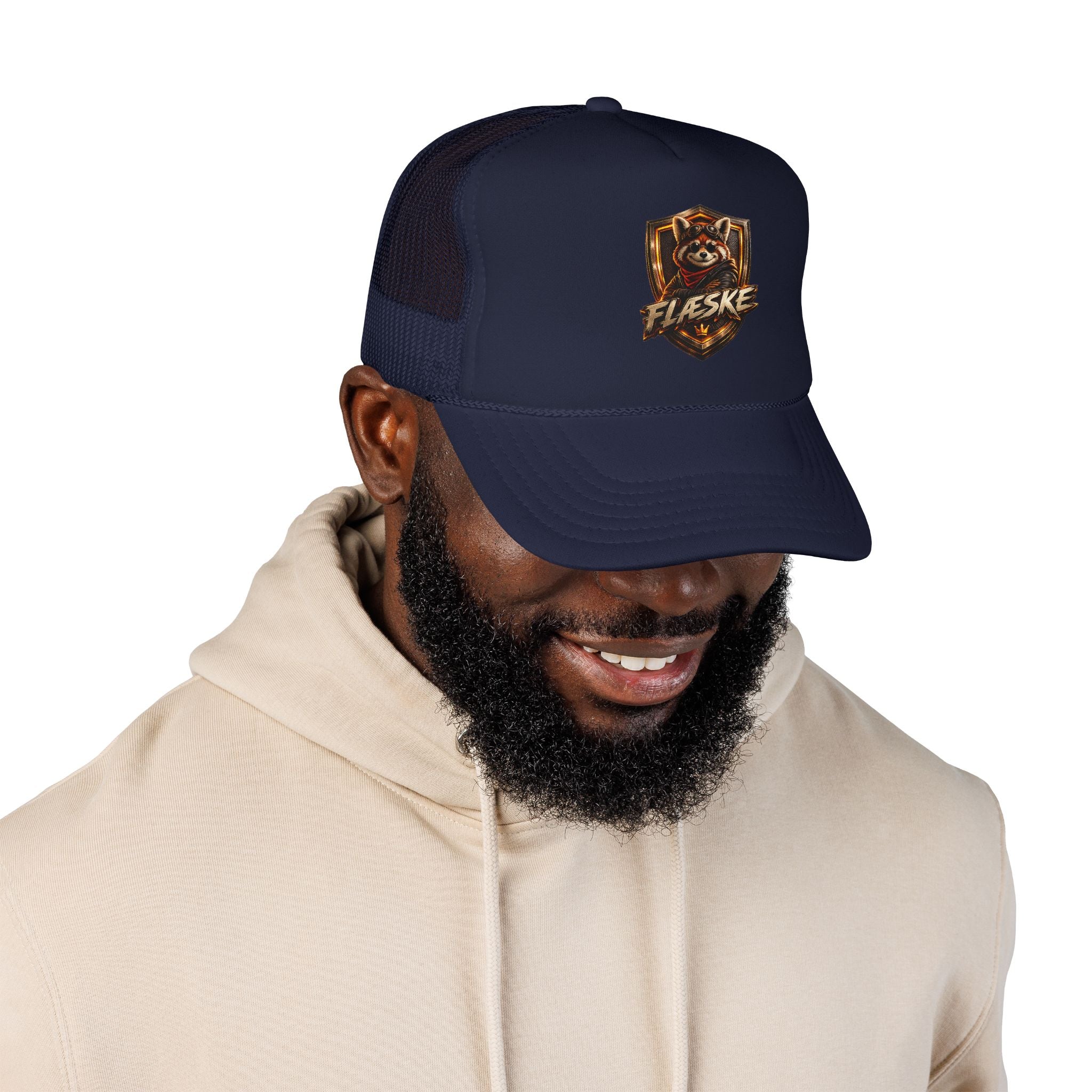 Ember Raccoon Shield Trucker Hat