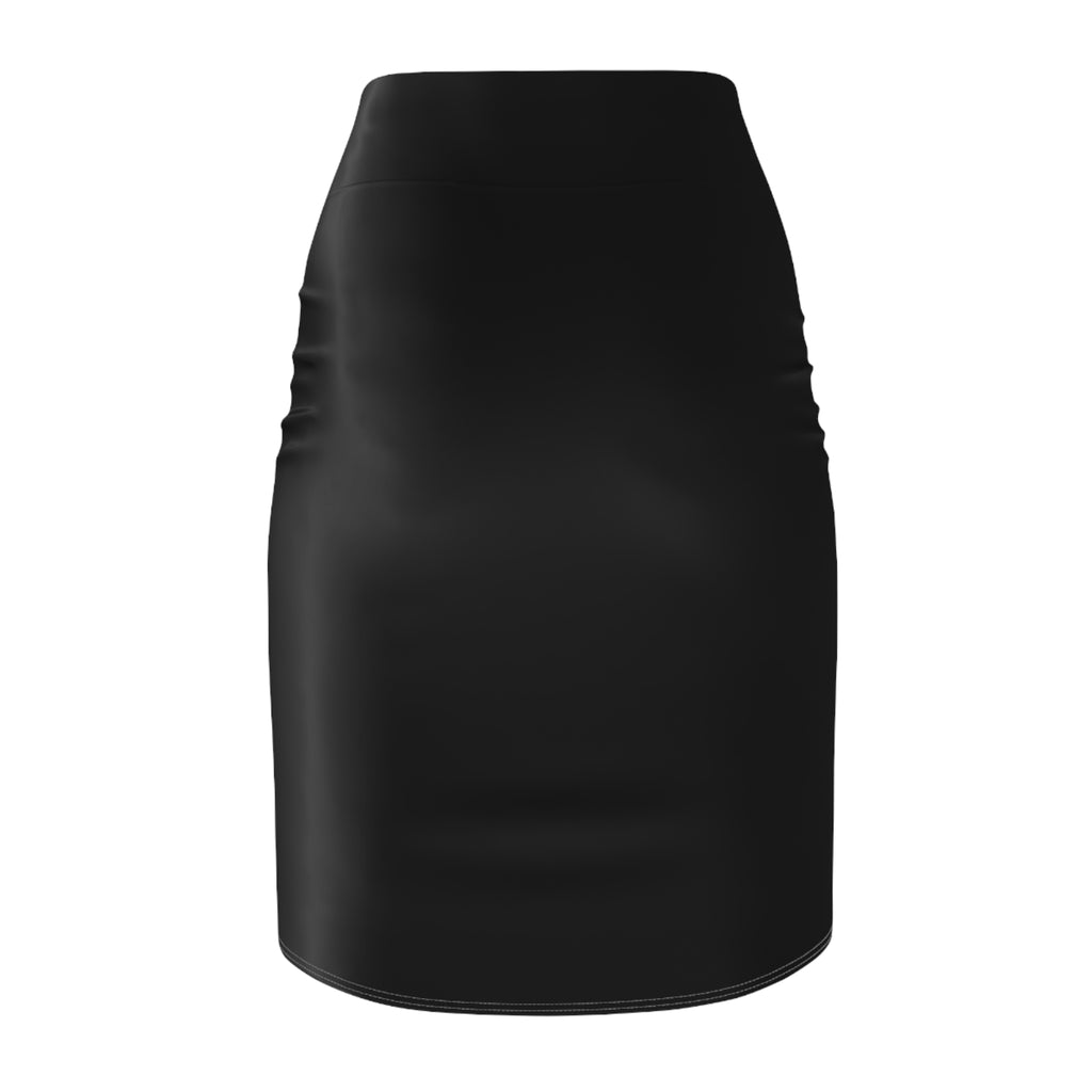 Raccoon Crest Black Pencil Skirt — "Aleske" Logo High-Waist Graphic Skirt