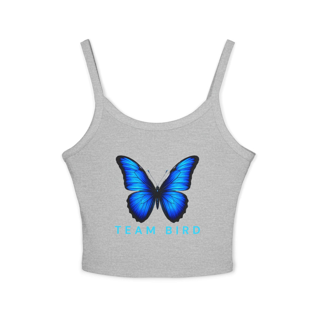 Team Bird Blue Butterfly Tank Top — Women's Spaghetti Strap Crop