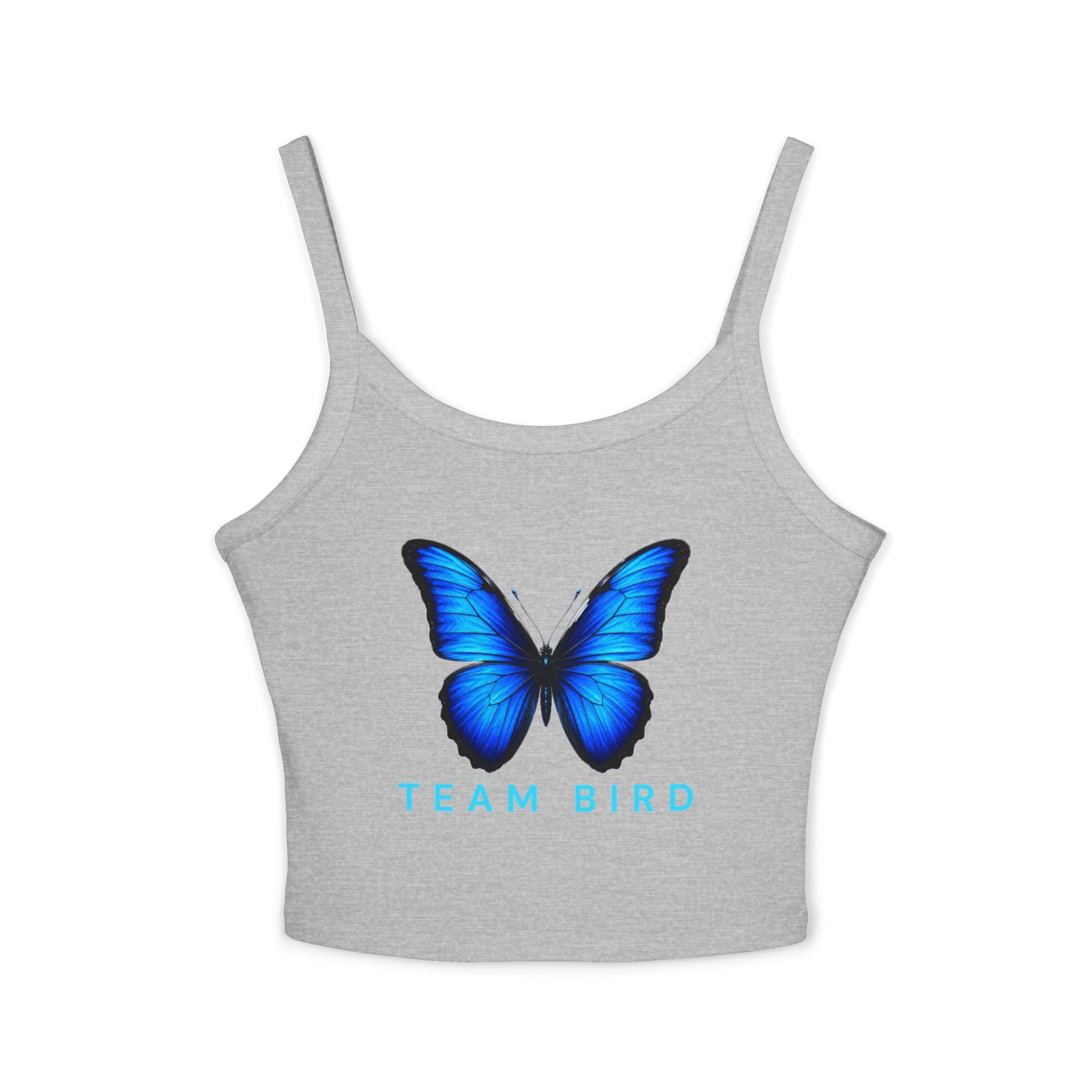Team Bird Blue Butterfly Tank Top — Women's Spaghetti Strap Crop