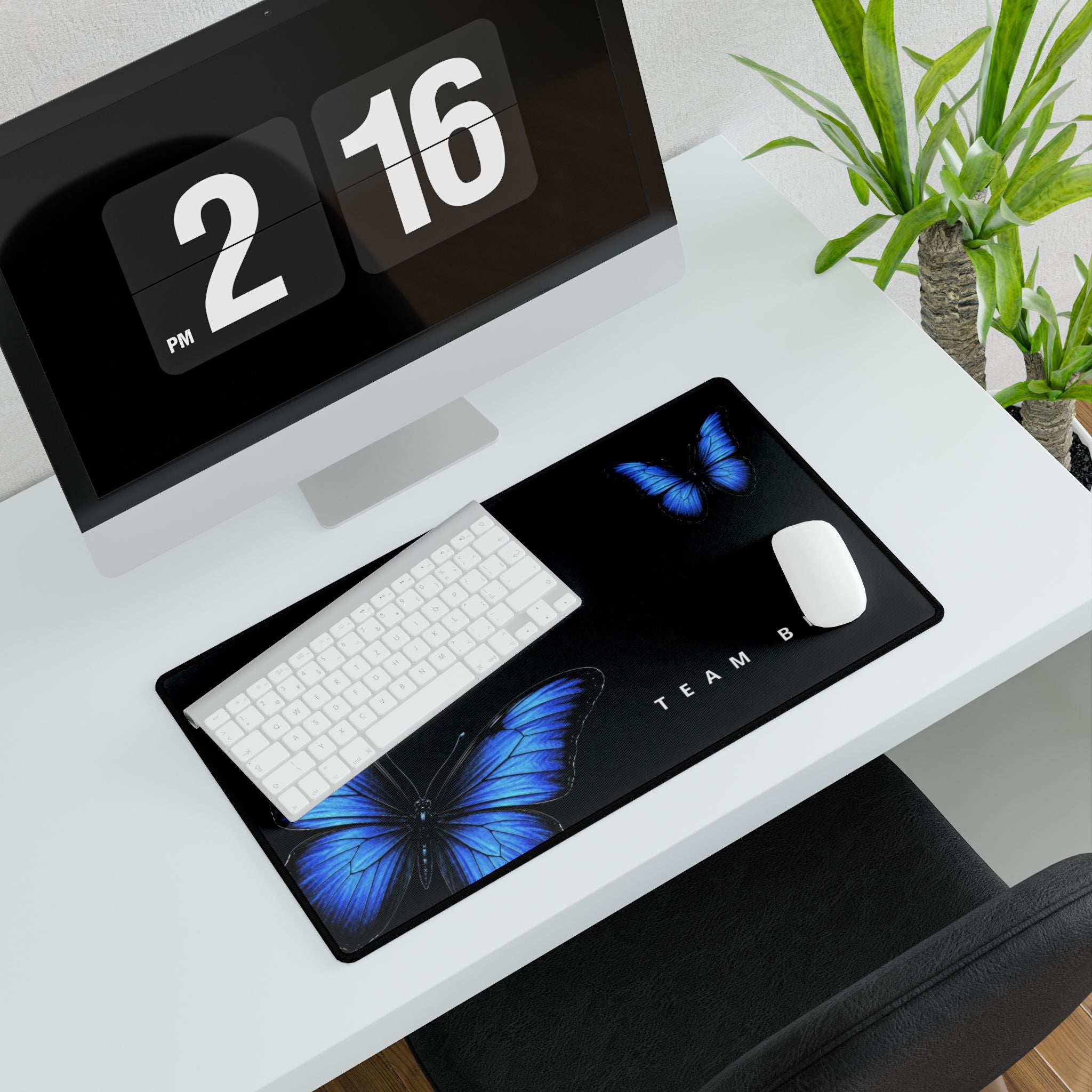 Blue Butterfly Desk Mat — 'TEAM BIRD' Gaming & Office Mousepad