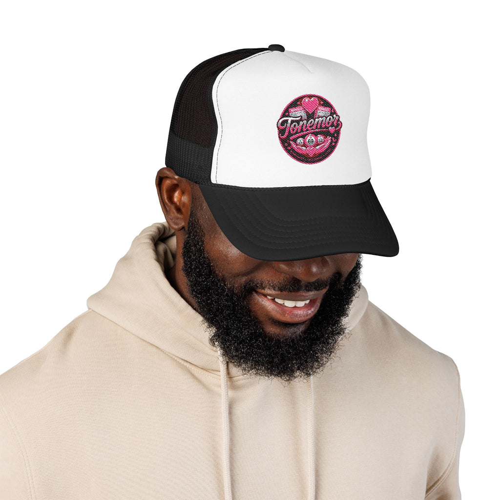Foam Trucker Hat — Pink Glitter "Tenerme" Heart Patch Cap
