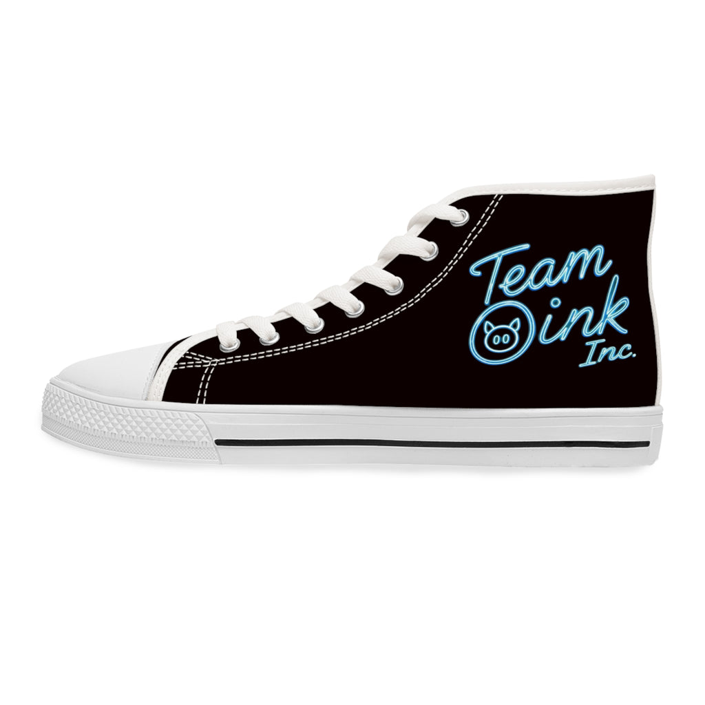 Women's High Top Sneakers — Retro Black Canvas with 'Team Pink Inc.' Script