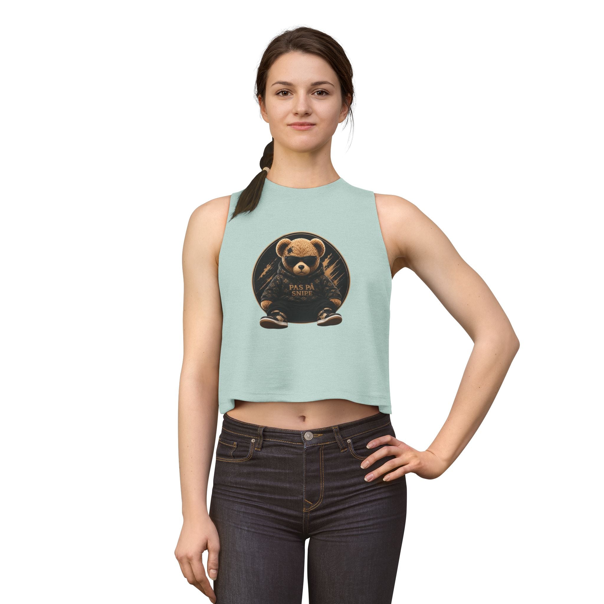 Cute Teddy Bear Graphic Crop Top — "Pas På Snipé" Women's Tank