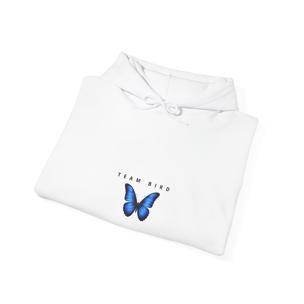 Butterfly Hoodie — "Team Bird" Blue Butterfly Graphic Hooded Sweatshirt