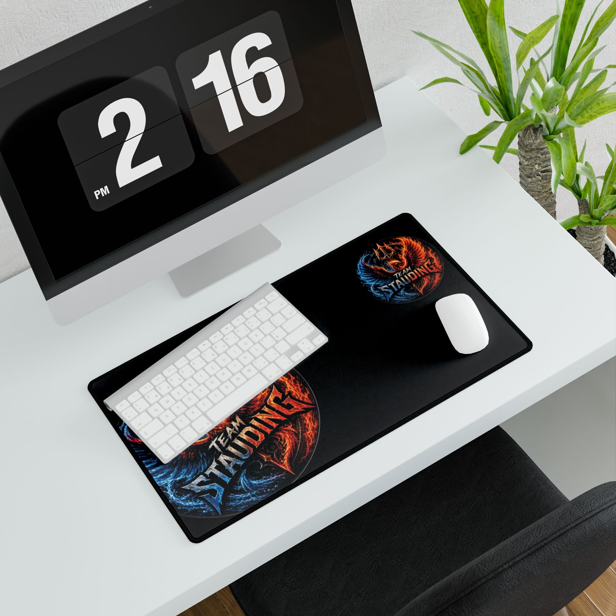 Gaming Desk Mat — Large Black Mouse Pad with Mascot