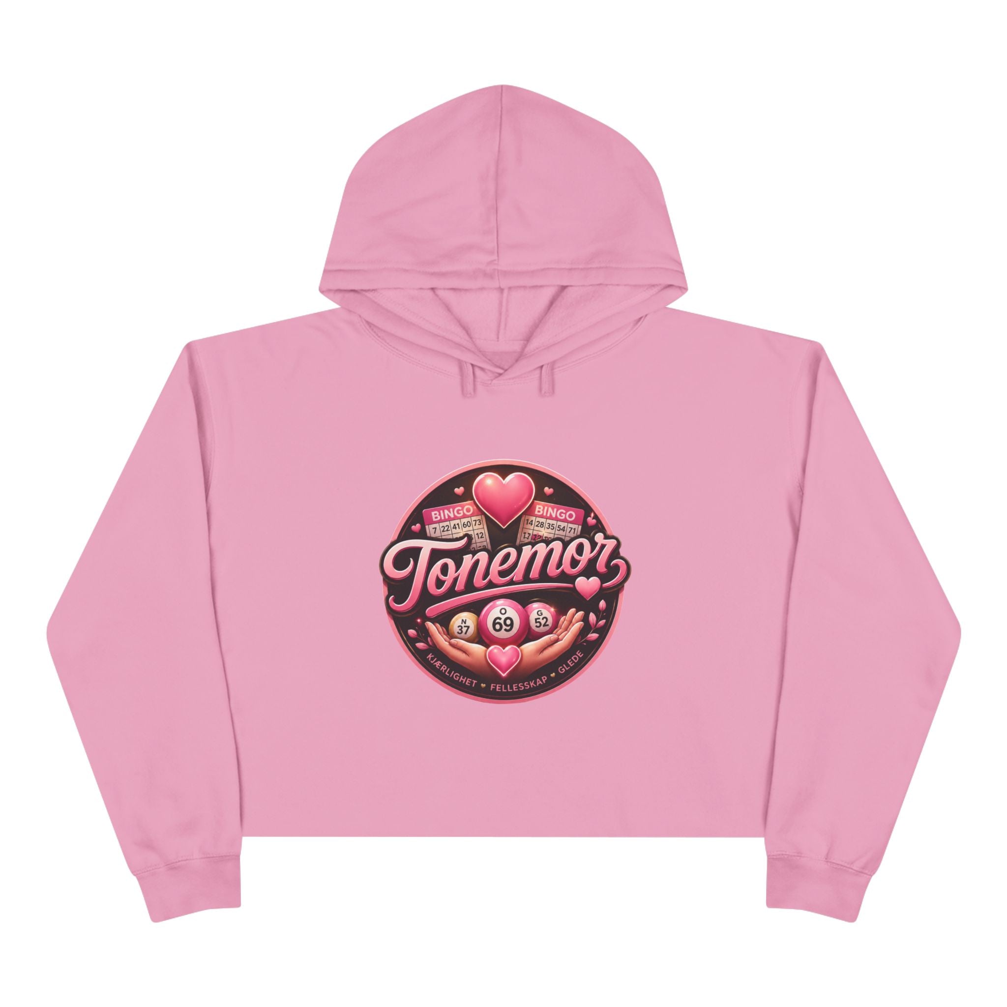 Tonemor Heart Badge Crop Hoodie — Retro Valentine Graphic Crop Hoodie