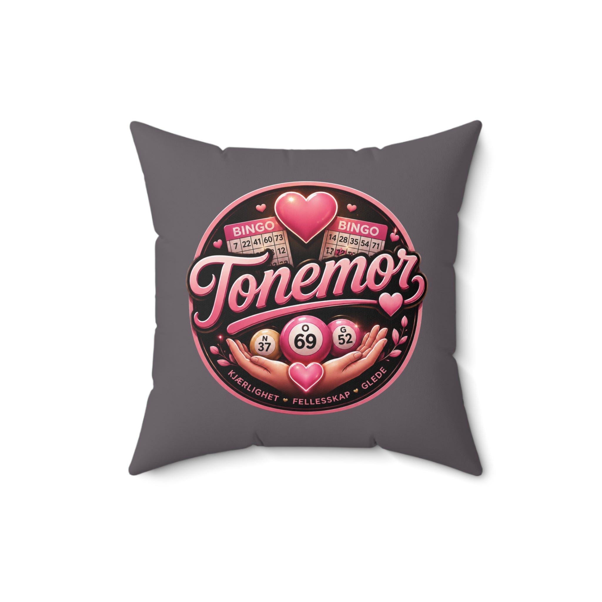 Bingo Tonemor Decorative Square Pillow — Retro Pink Heart Bingo Ball Cushion