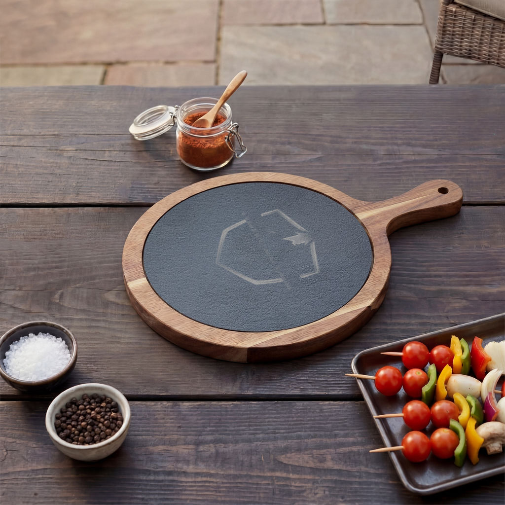 Engraved Acacia Charcuterie Board with Slate Insert & Cheese Knives