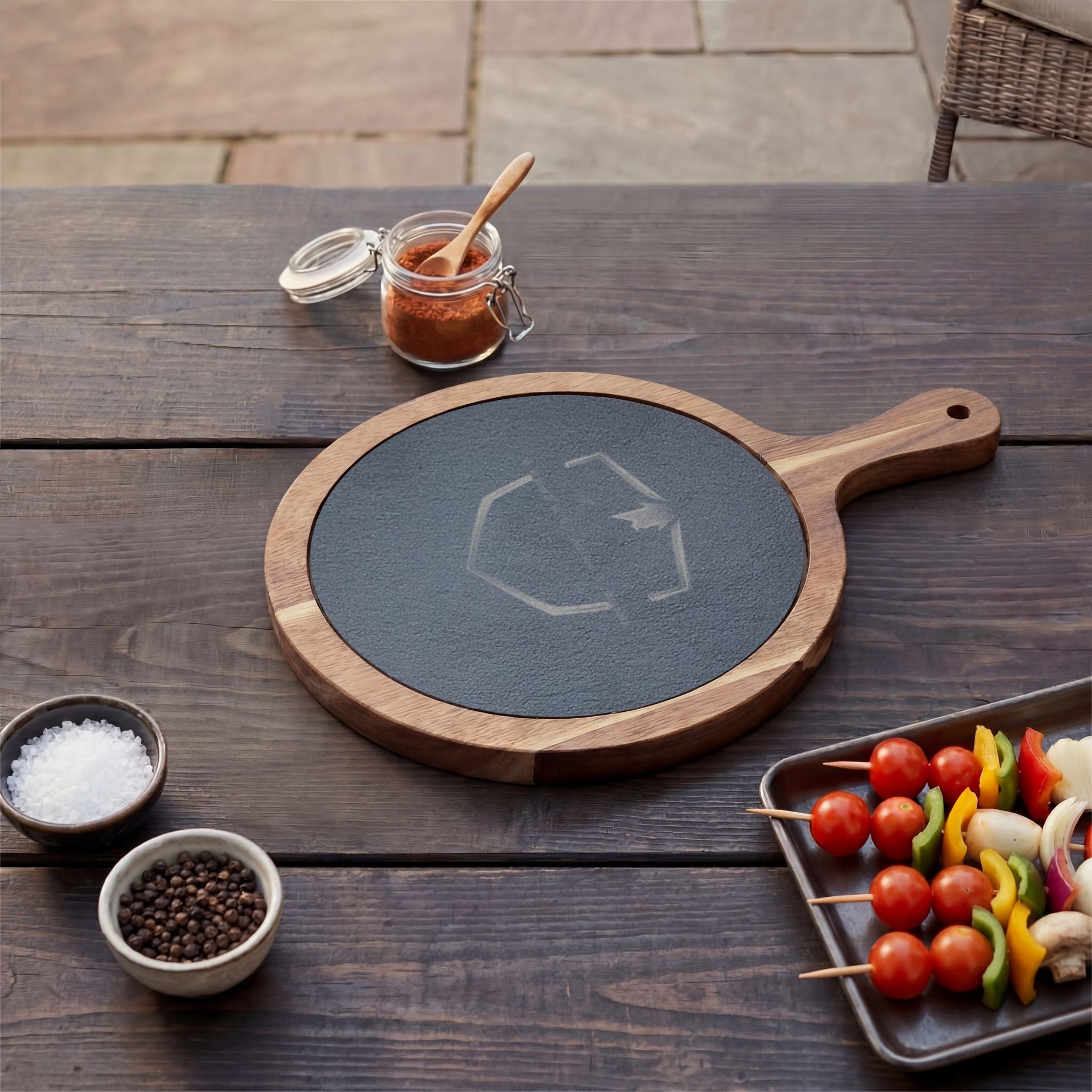 Engraved Acacia Charcuterie Board with Slate Insert & Cheese Knives