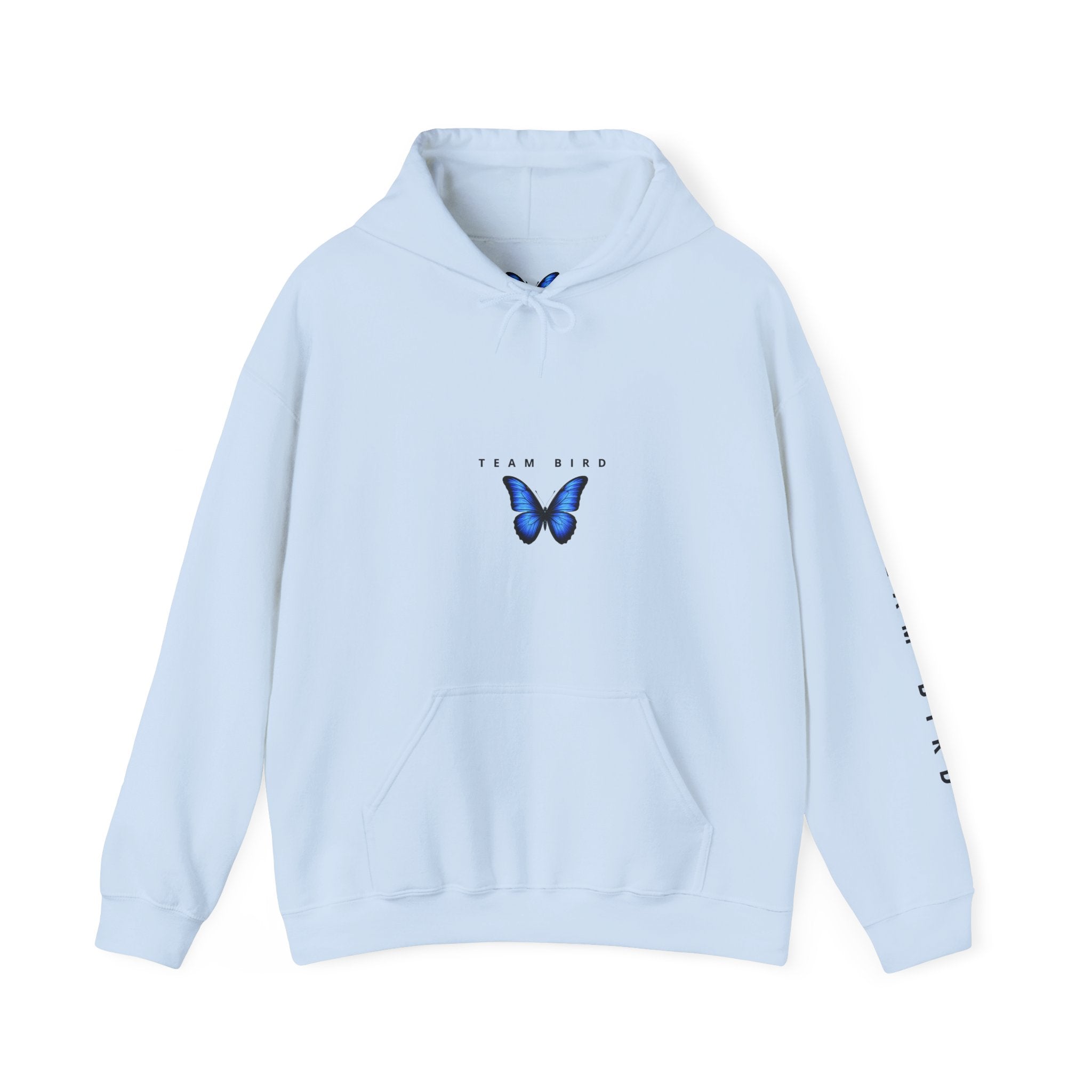 Butterfly Hoodie — "Team Bird" Blue Butterfly Graphic Hooded Sweatshirt