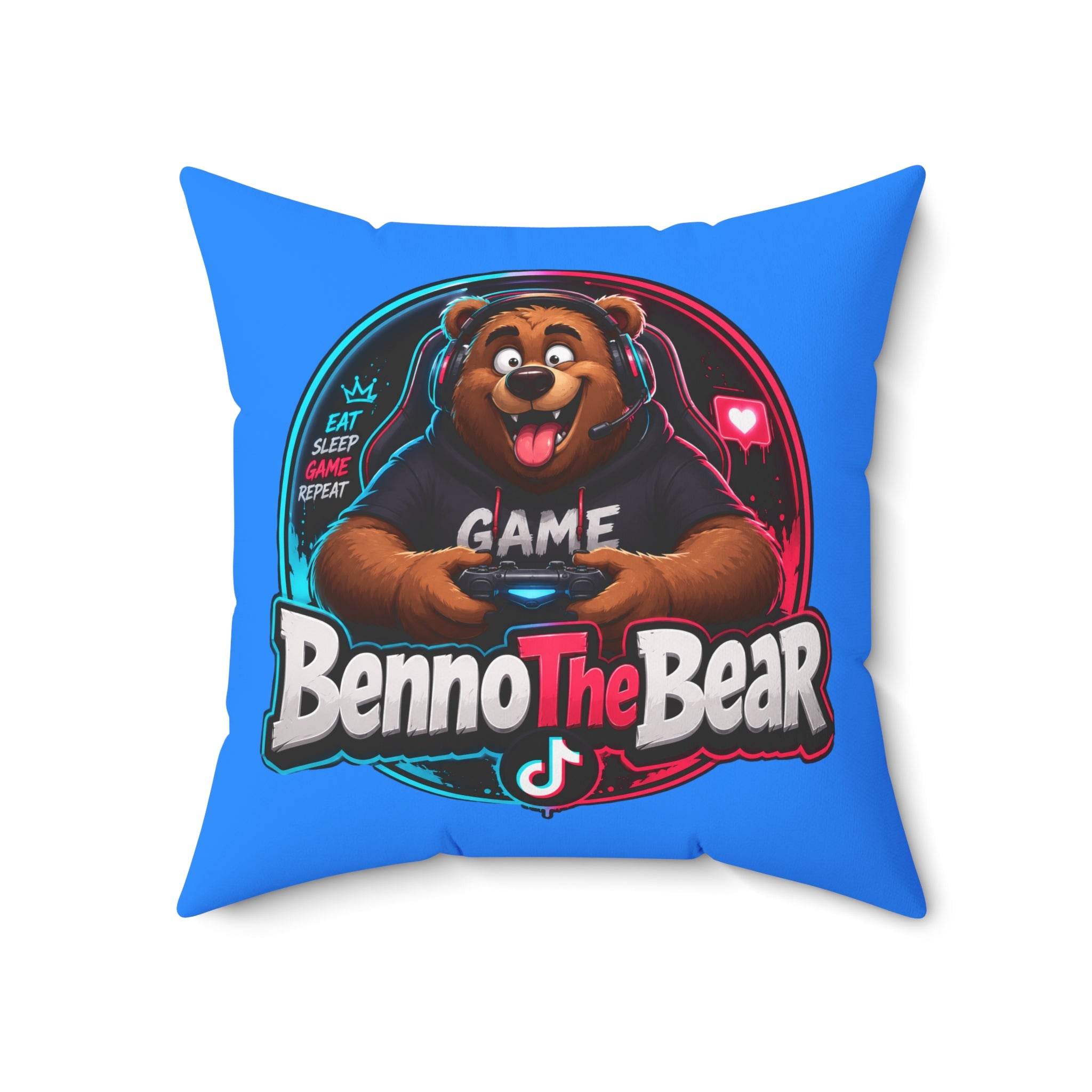 Benno The Bear Gaming Pillow — Cute Gamer Bear Decorative Throw Pillow