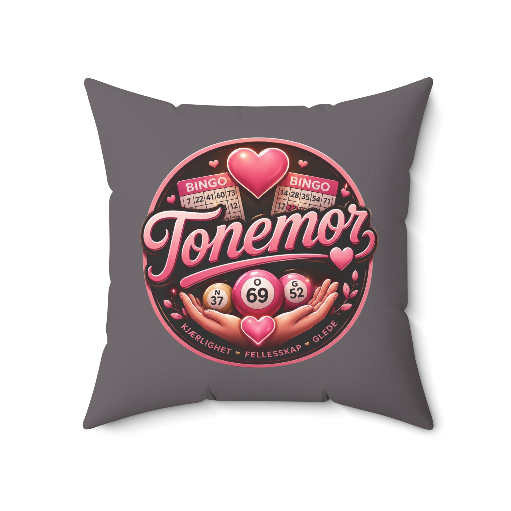 Bingo Tonemor Decorative Square Pillow — Retro Pink Heart Bingo Ball Cushion