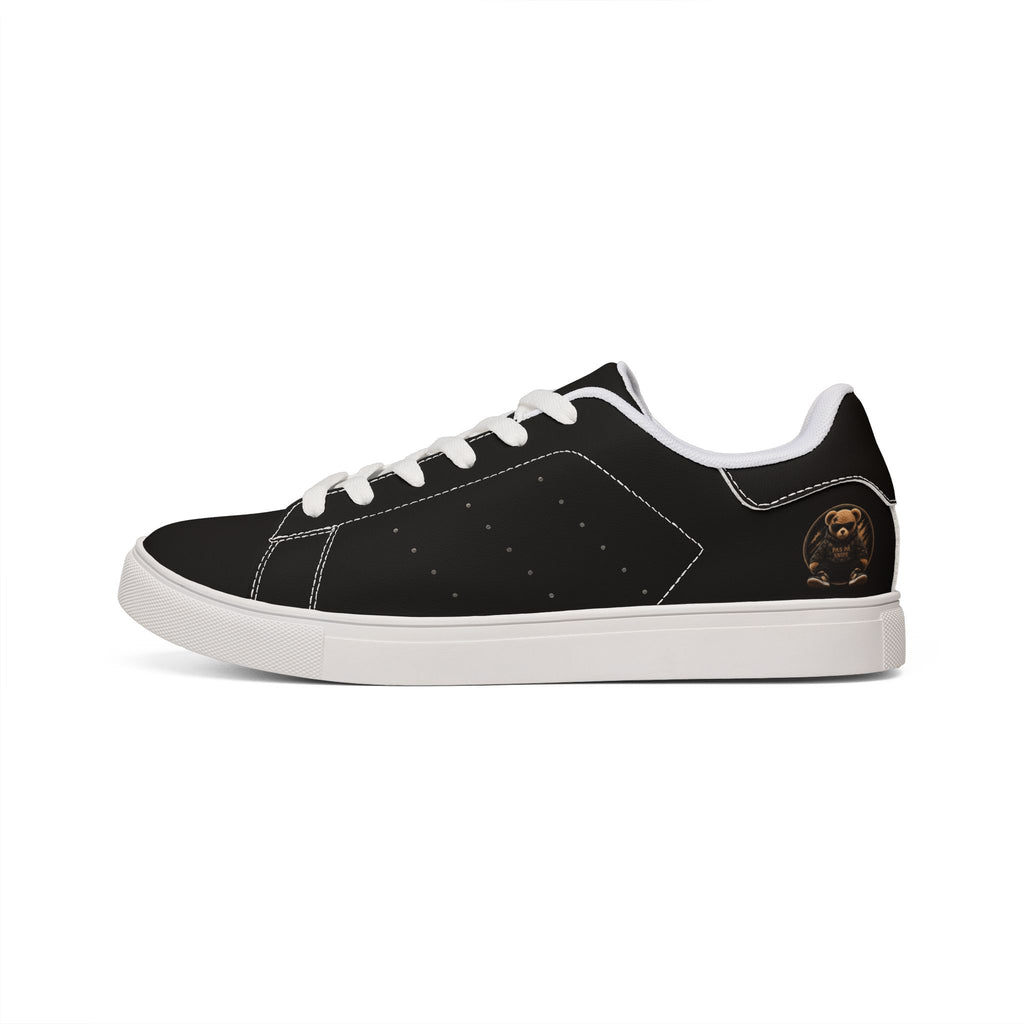 Men's Low-Top Leather Sneakers — Classic Black Casual Trainers