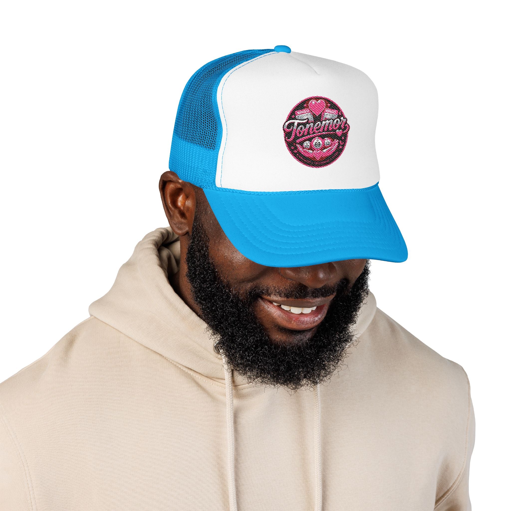 Foam Trucker Hat — Pink Glitter "Tenerme" Heart Patch Cap