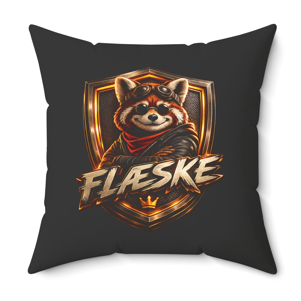 Red Panda Crest Throw Pillow — 'FLÆSKE' Gaming Emblem Accent Pillow