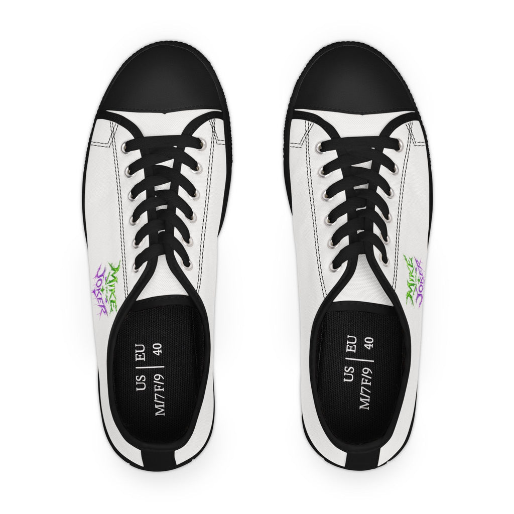 Floral Vibes Low Top Sneakers – Women's White Canvas Shoes with Purple Blossom Accent