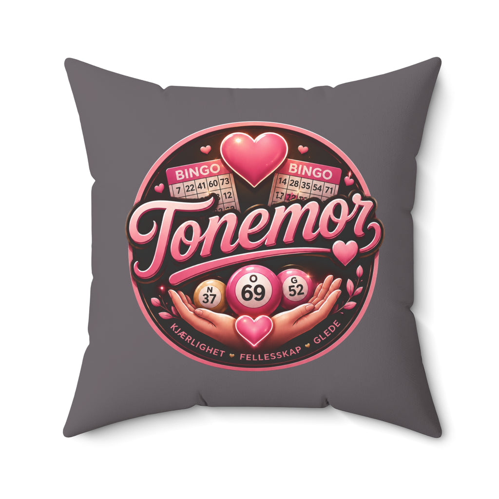 Bingo Tonemor Decorative Square Pillow — Retro Pink Heart Bingo Ball Cushion