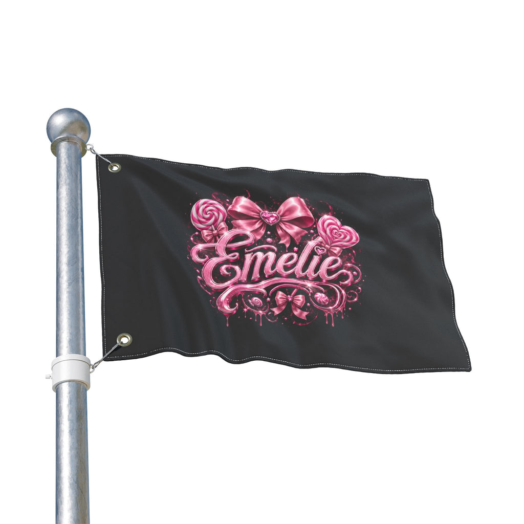Personalized Pink Candy Name Flag — 'Emelie' Double-Sided Decorative Banner